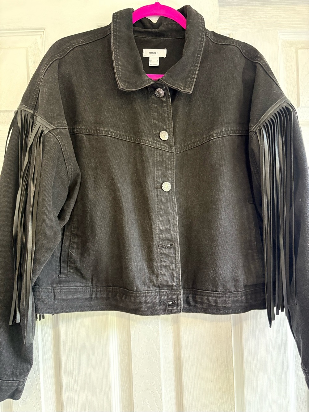 Forever 21 Black Fringe Denim Jacket